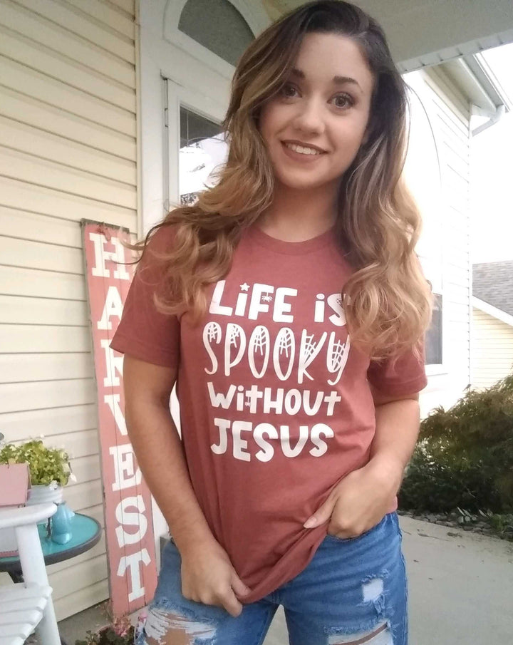 ellyandgrace 3001C Life is Spooky Without Jesus Unisex Shirt