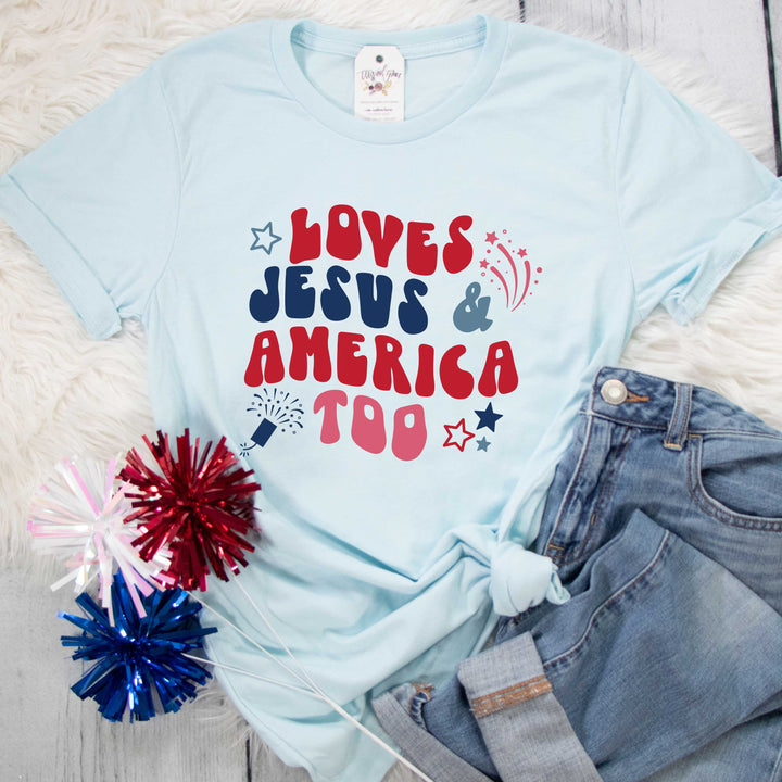 ellyandgrace 3001C Loves Jesus and America Too Multicolor Unisex Shirt