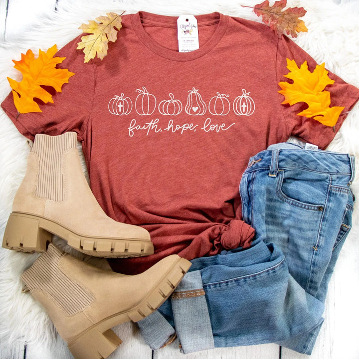 ellyandgrace 3001C Pumpkins Faith Hope Love Unisex Shirt