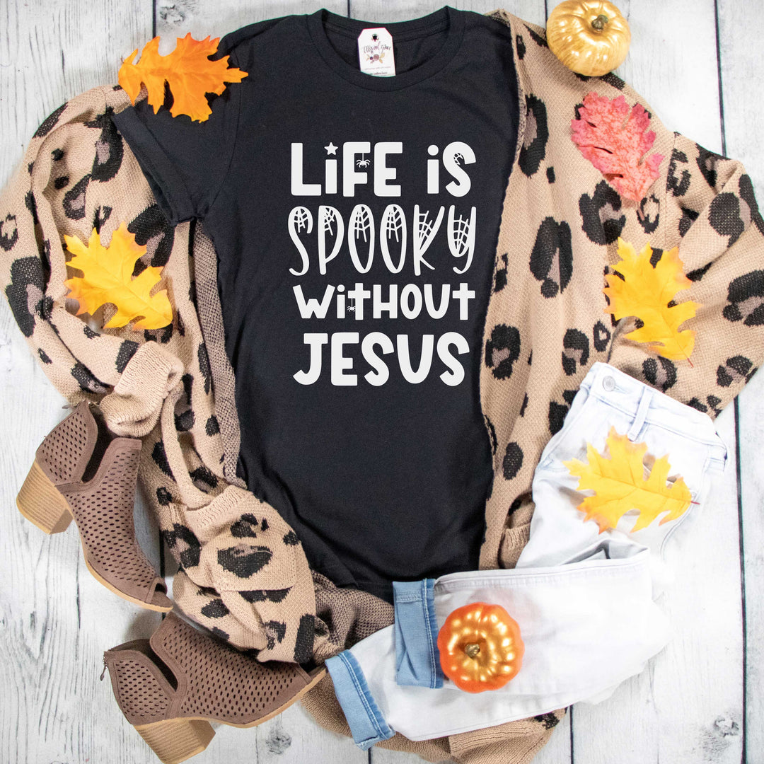 ellyandgrace 3001C Unisex XS / Heather Black Life is Spooky Without Jesus Unisex Shirt