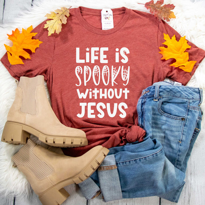 ellyandgrace 3001C Unisex XS / Heather Clay Life is Spooky Without Jesus Unisex Shirt
