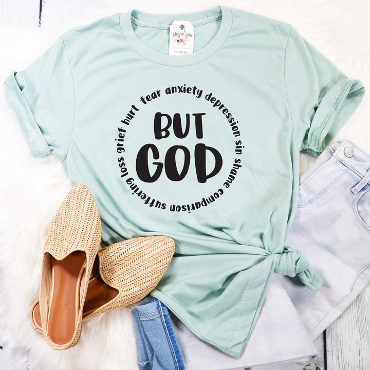 ellyandgrace 3001C Unisex XS / Heather Dusty Blue But God Unisex Shirt