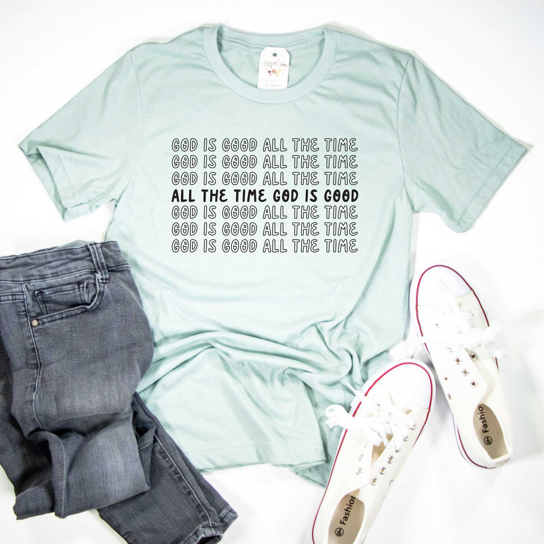 ellyandgrace 3001C Unisex XS / Heather Dusty Blue God is Good All the Time Unisex Shirt
