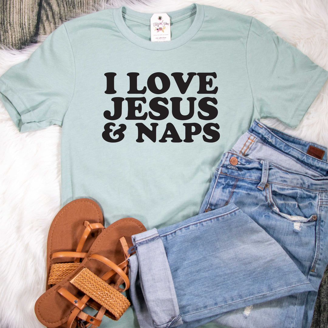 ellyandgrace 3001C Unisex XS / Heather Dusty Blue I Love Jesus and Naps Retro Unisex Shirt