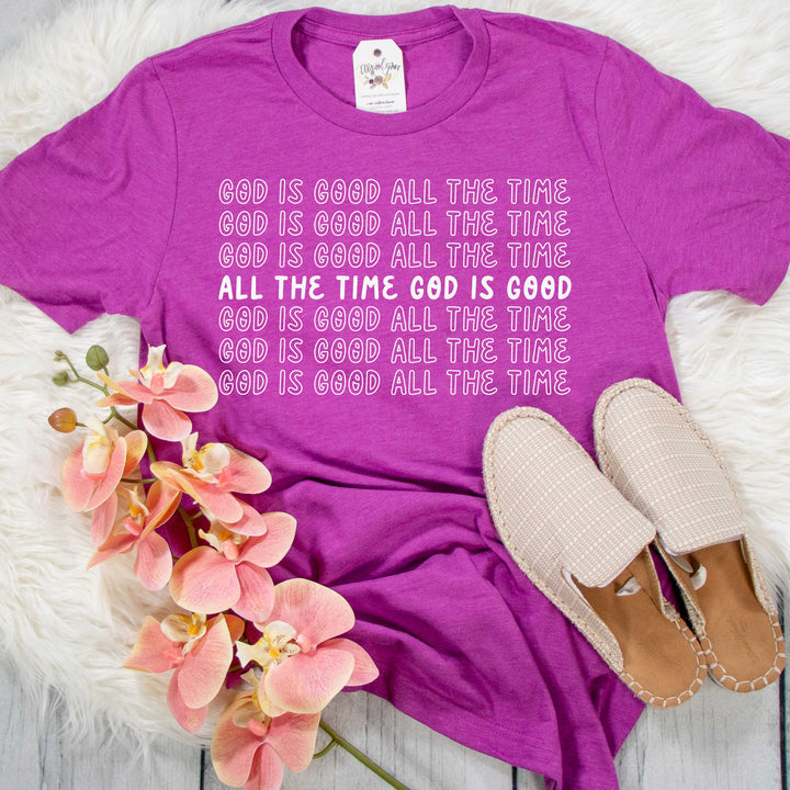 ellyandgrace 3001C Unisex XS / Heather Magenta God is Good All the Time Unisex Shirt