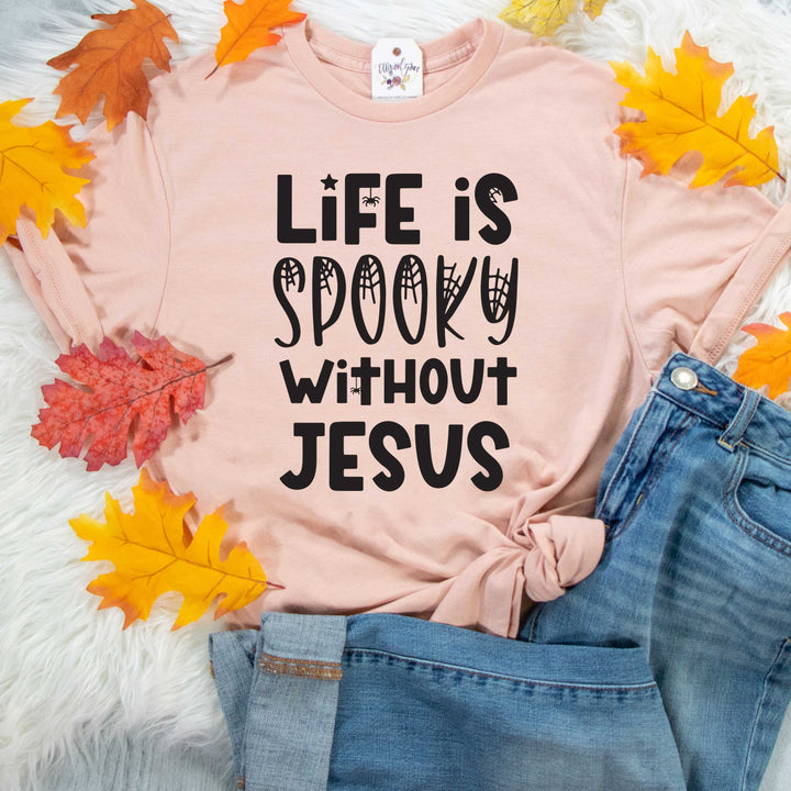 ellyandgrace 3001C Unisex XS / Heather Peach Life is Spooky Without Jesus Unisex Shirt