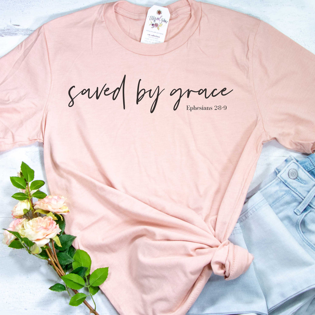 ellyandgrace 3001C Unisex XS / Heather Peach Saved by Grace Unisex Shirt