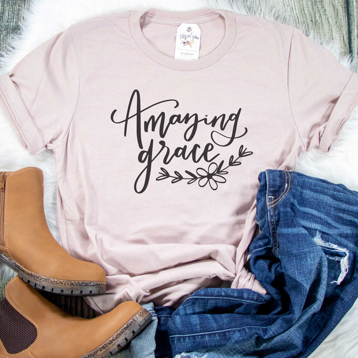 ellyandgrace 3001C Unisex XS / Heather Pink Gravel Amazing Grace Unisex Shirt