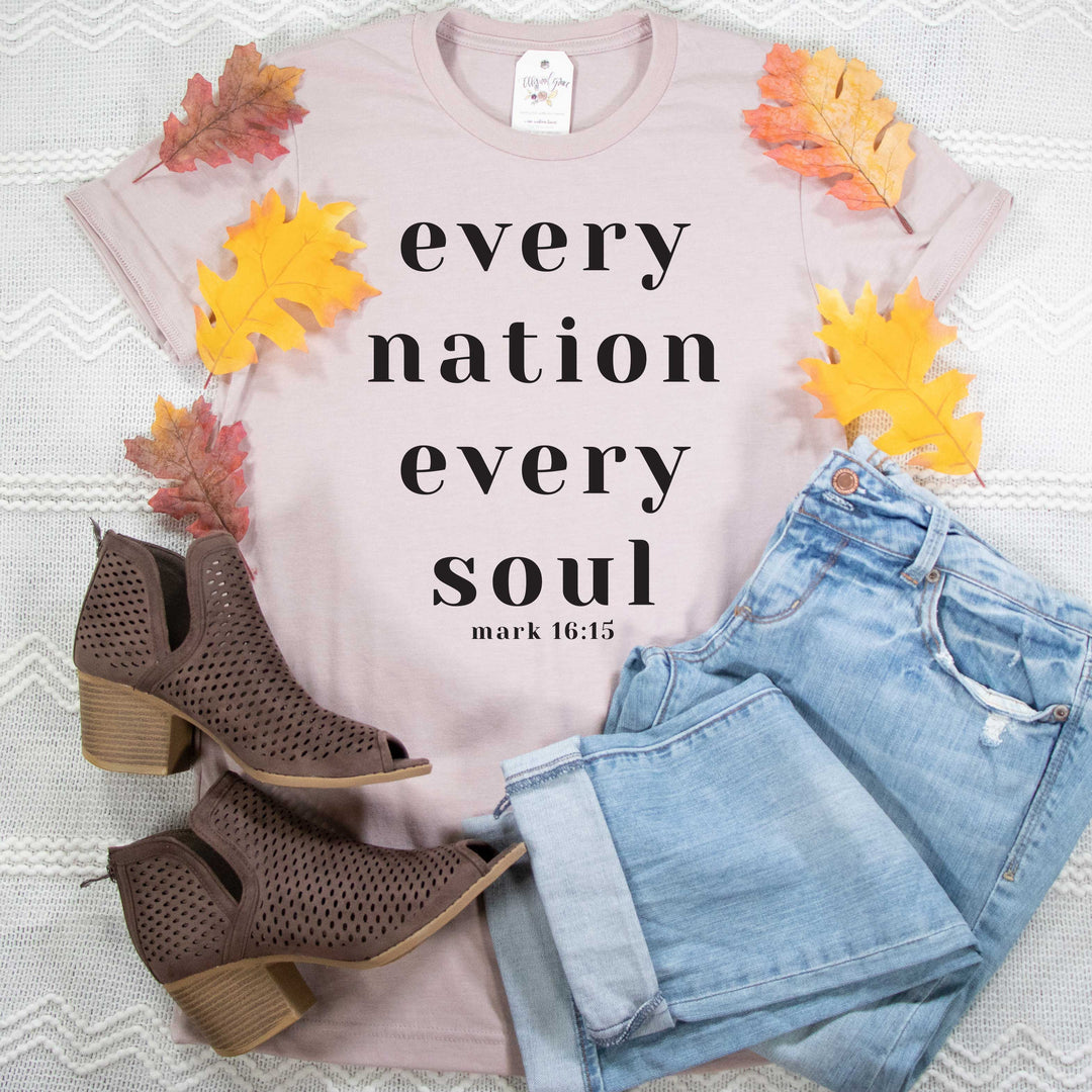 ellyandgrace 3001C Unisex XS / Heather Pink Gravel Every Nation Every Soul Unisex Shirt