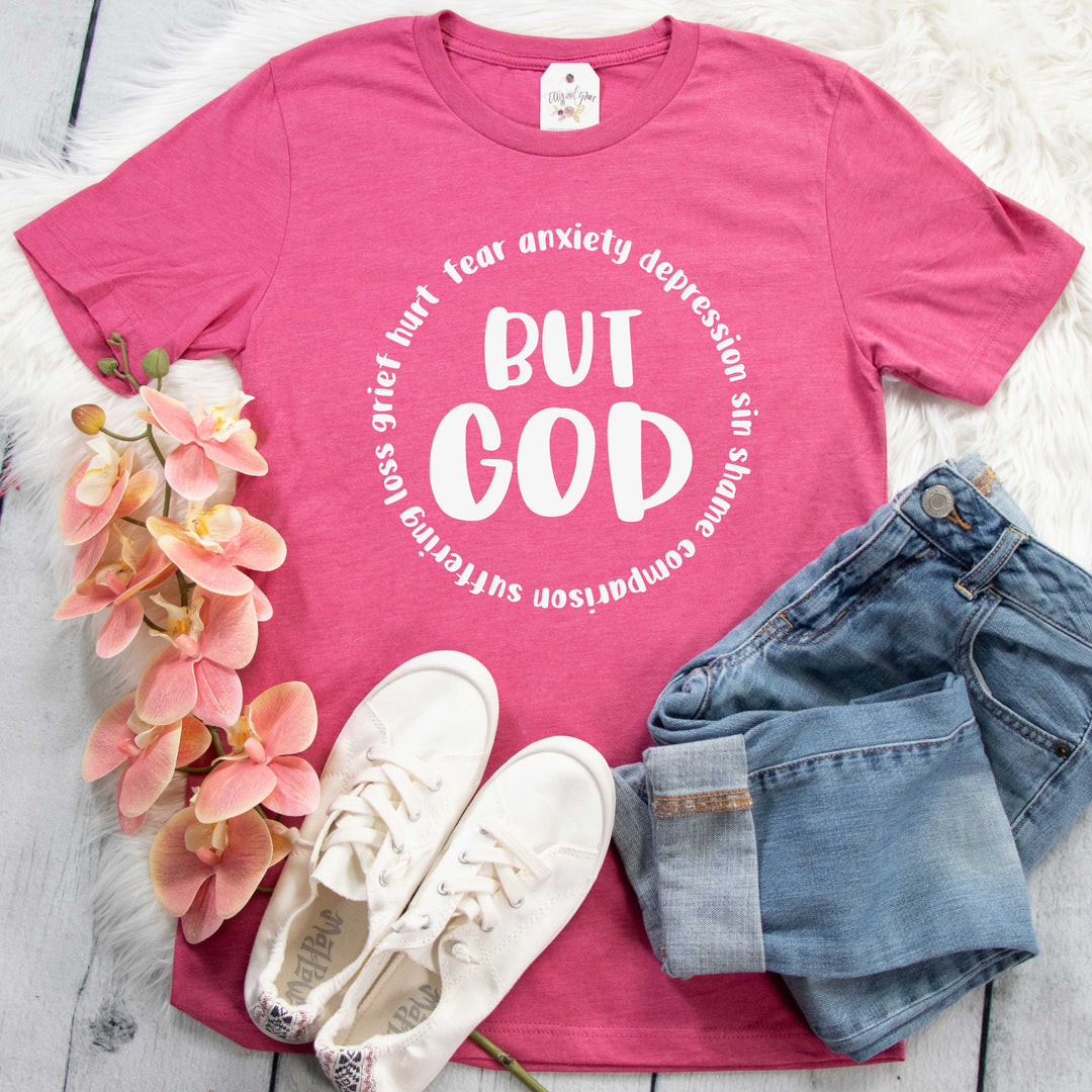 ellyandgrace 3001C Unisex XS / Heather Raspberry But God Unisex Shirt