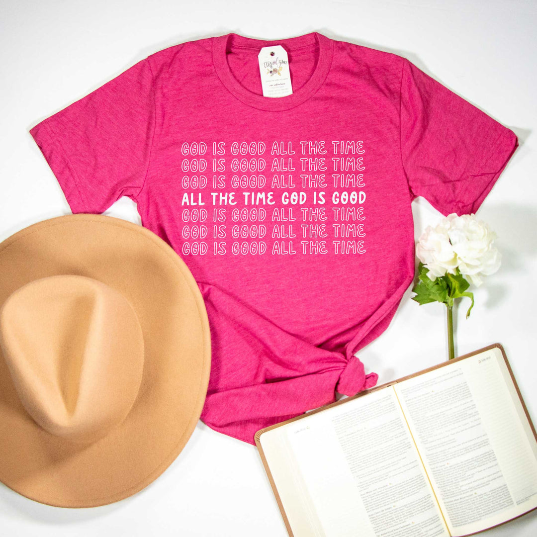 ellyandgrace 3001C Unisex XS / Heather Raspberry God is Good All the Time Unisex Shirt