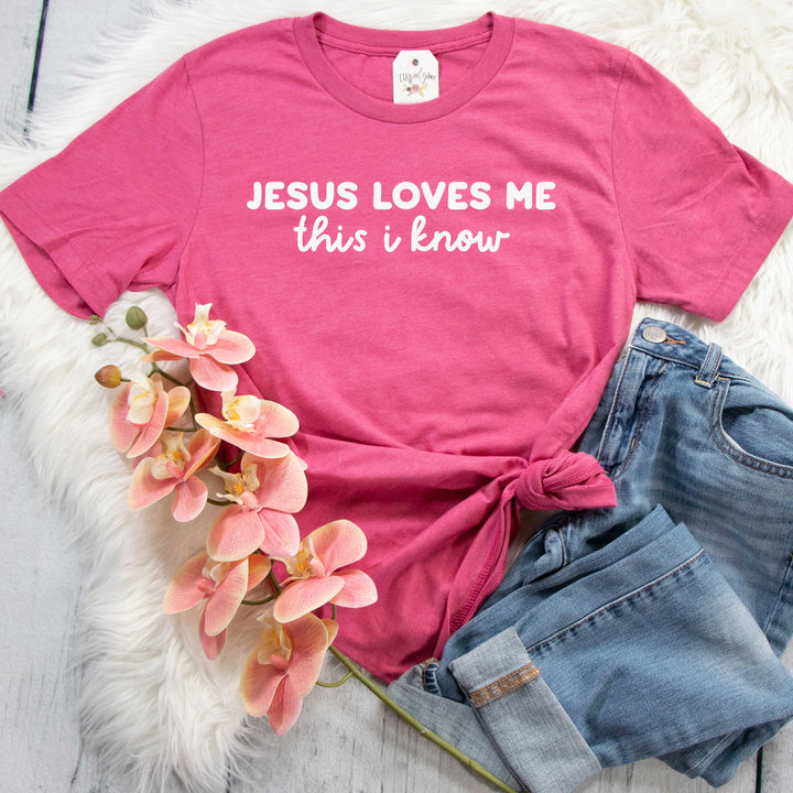ellyandgrace 3001C Unisex XS / Heather Raspberry Jesus Loves Me This I Know Unisex Shirt