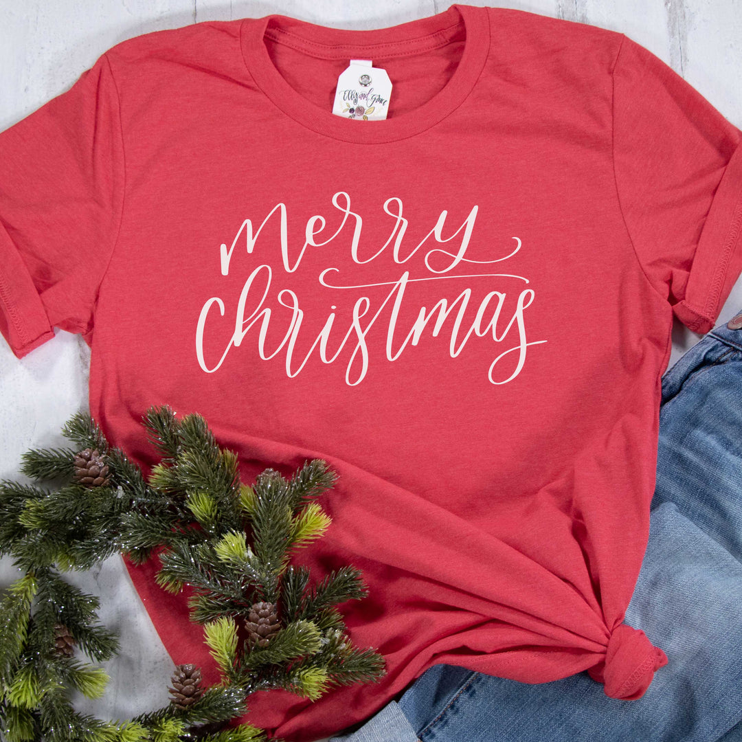 ellyandgrace 3001C Unisex XS / Heather Red Merry Christmas Unisex Shirt