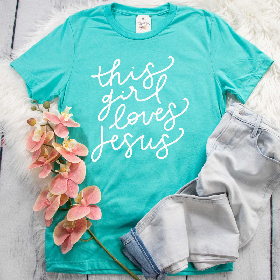 ellyandgrace 3001C Unisex XS / Heather Sea Green This Girl Loves Jesus Unisex Shirt