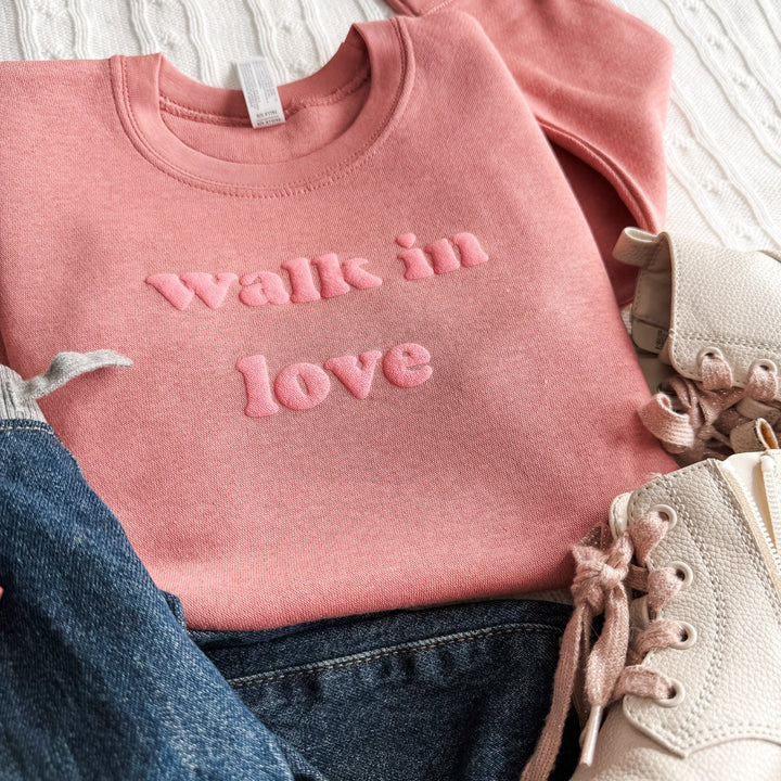 ellyandgrace 3317 PUFF Walk In Love Toddler Fleece Crewneck Sweatshirt