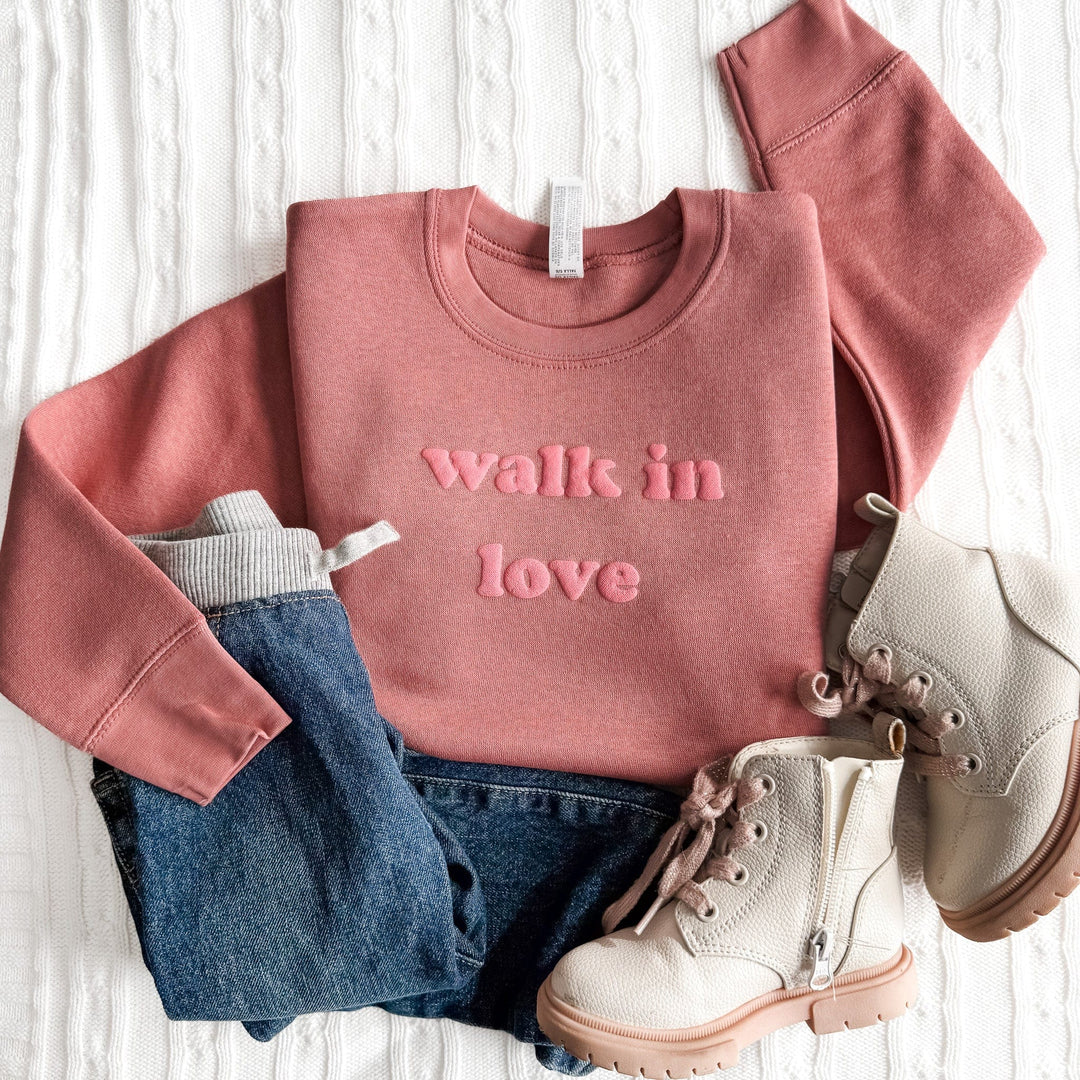 ellyandgrace 3317 PUFF Walk In Love Toddler Fleece Crewneck Sweatshirt