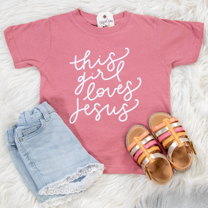 ellyandgrace 3321 2T / Mauve This Girl Loves Jesus Toddler Shirt