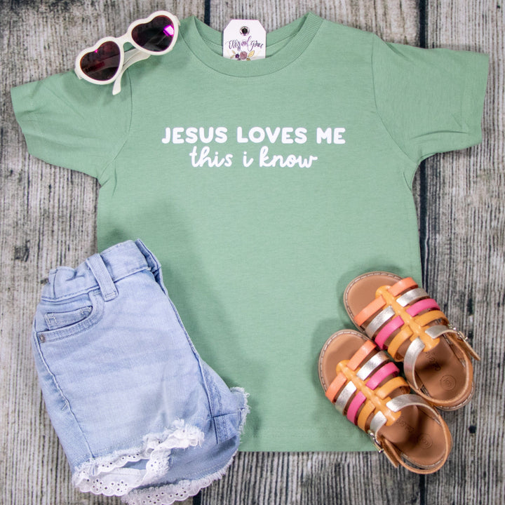ellyandgrace 3321 2T / Sage Jesus Loves Me This I Know Toddler Shirt