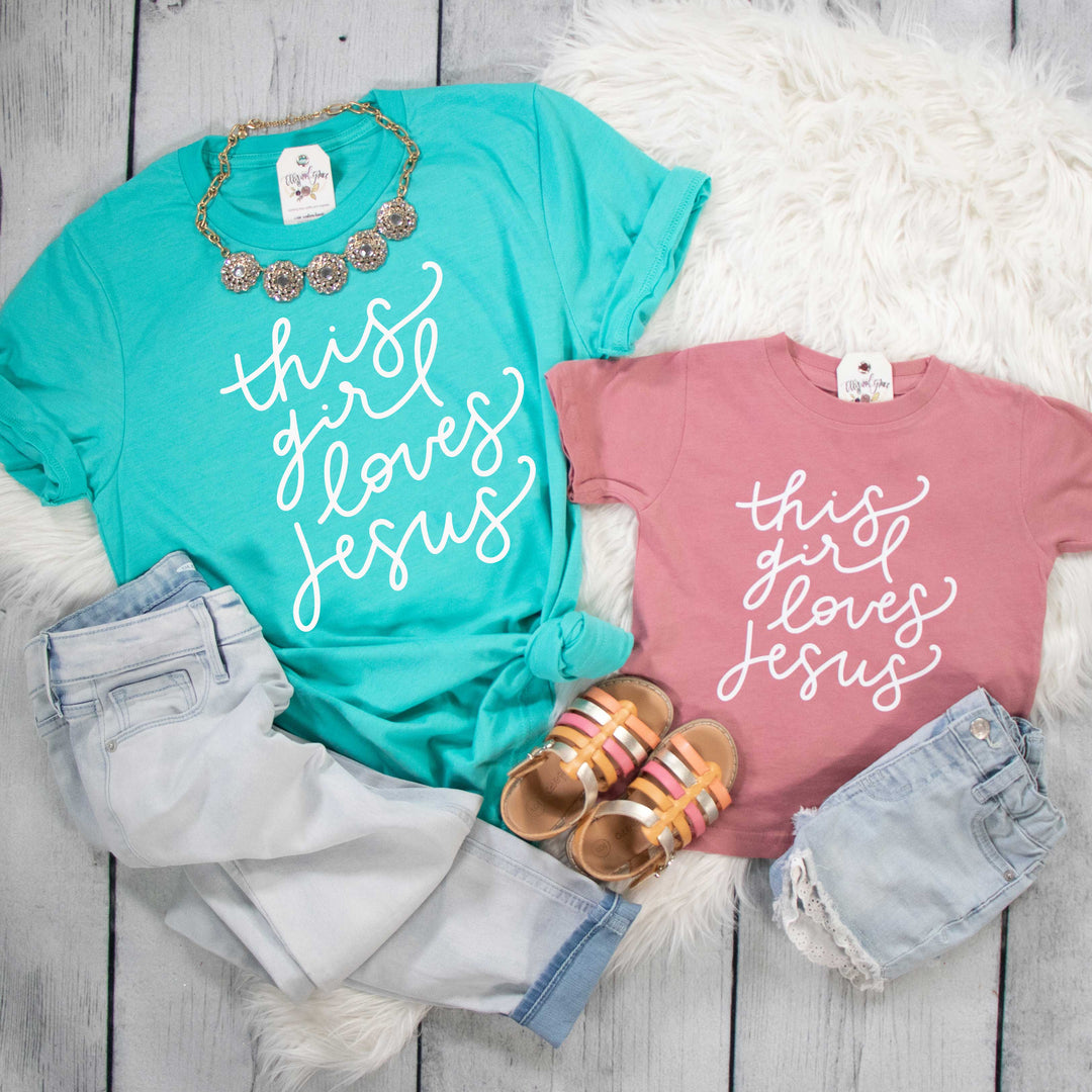 ellyandgrace 3321 This Girl Loves Jesus Toddler Shirt