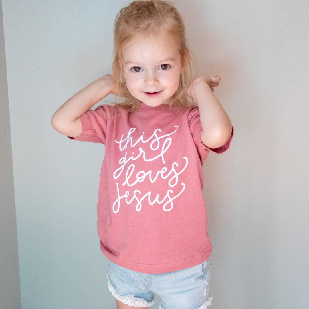 ellyandgrace 3321 This Girl Loves Jesus Toddler Shirt