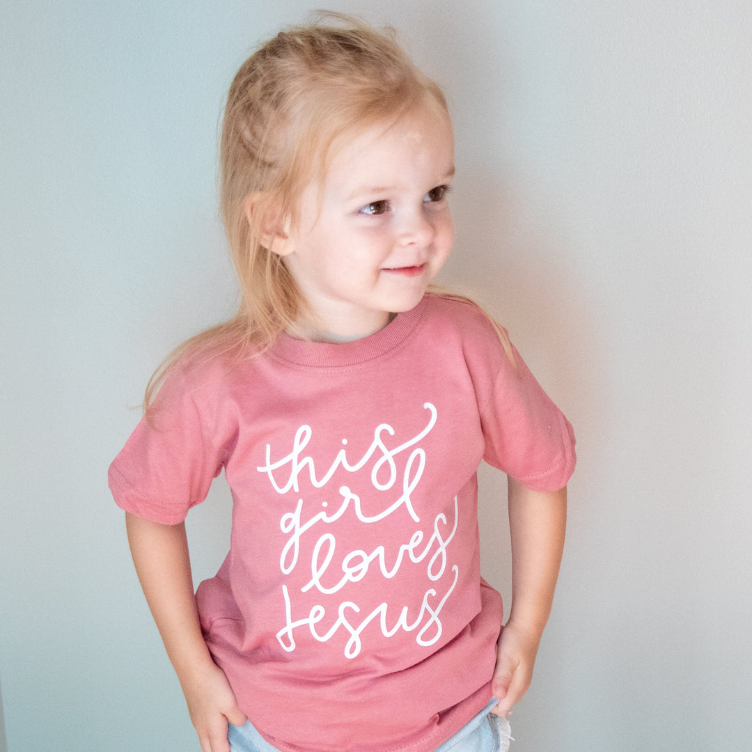 ellyandgrace 3321 This Girl Loves Jesus Toddler Shirt