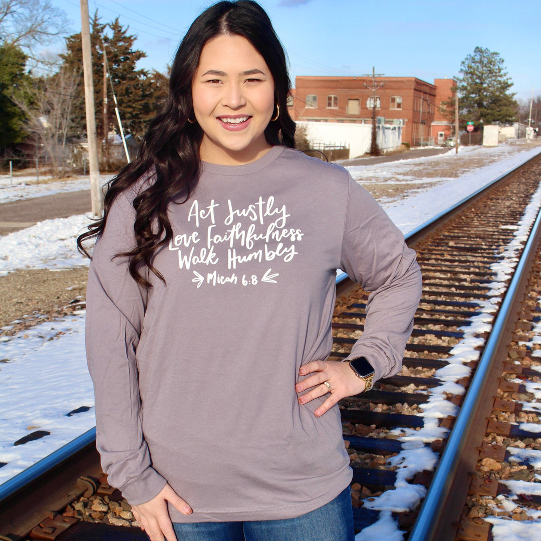 ellyandgrace 3501 Act Justly, Love Faithfulness, Walk Humbly Crew Longsleeve