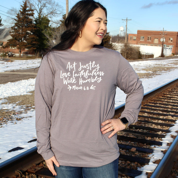 ellyandgrace 3501 Act Justly, Love Faithfulness, Walk Humbly Crew Longsleeve