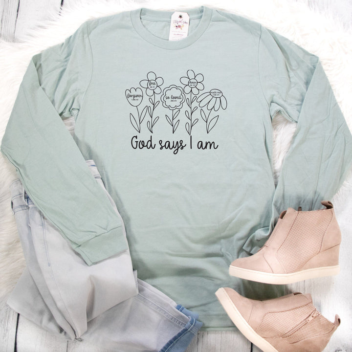ellyandgrace 3501 God Says I Am Crew Longsleeve