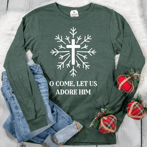 Snowflake O Come Let Us Adore Him Crew Longsleeve