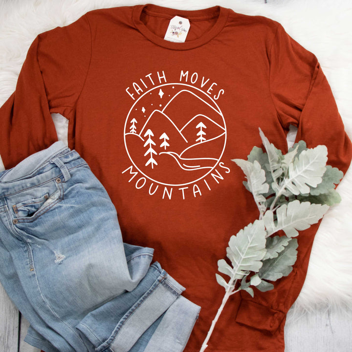 ellyandgrace 3501 Unisex Small / Brick Triblend Faith Moves Mountains Crew Longsleeve