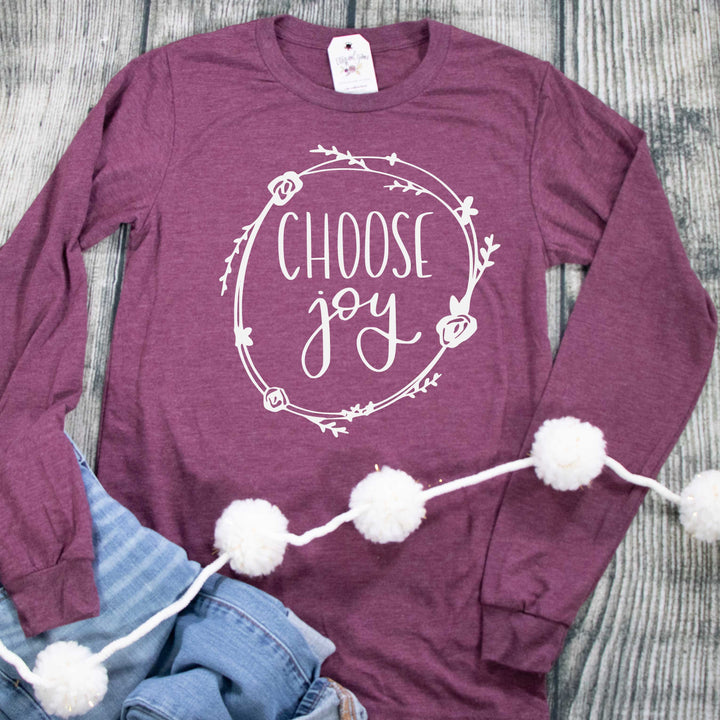 ellyandgrace 3501 Unisex Small / Maroon Triblend Choose Joy Crew Longsleeve