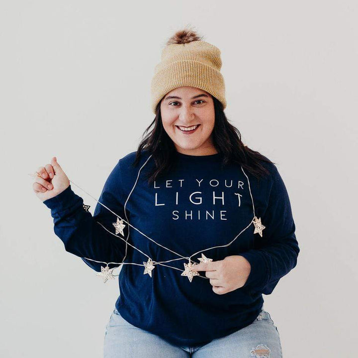 ellyandgrace 3501 Unisex Small / Navy Let Your Light Shine Crew Longsleeve