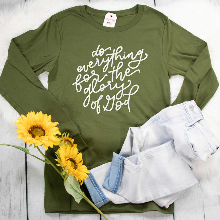 ellyandgrace 3501 Unisex Small / Olive For the Glory of God Crew Longsleeve