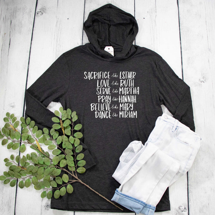 ellyandgrace 3512 Unisex XS / Charcoal Black Triblend Women of the Bible T-Shirt Hoodie