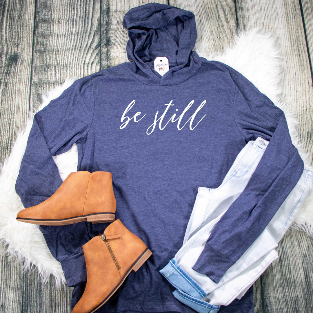 ellyandgrace 3512 Unisex XS / Heather Navy Be Still T-Shirt Hoodie