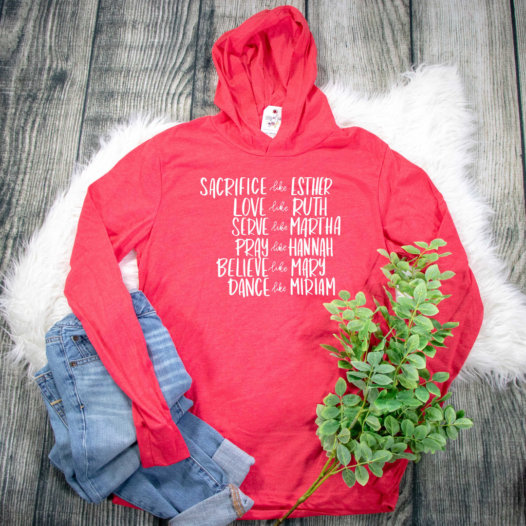 ellyandgrace 3512 Unisex XS / Heather Red Women of the Bible T-Shirt Hoodie