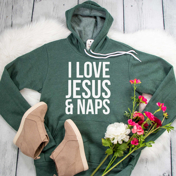 ellyandgrace 3719 I Love Jesus and Naps Premium Fleece Hoodie