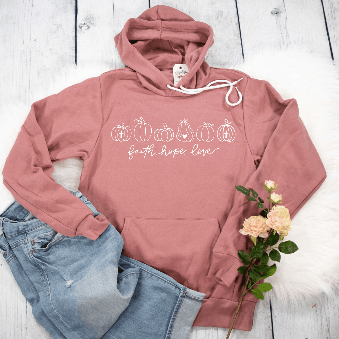 ellyandgrace 3719 Pumpkins Faith Hope Love Premium Fleece Hoodie
