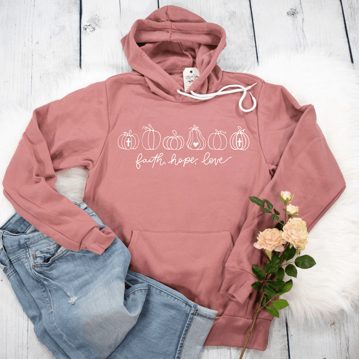 ellyandgrace 3719 Pumpkins Faith Hope Love Premium Fleece Hoodie