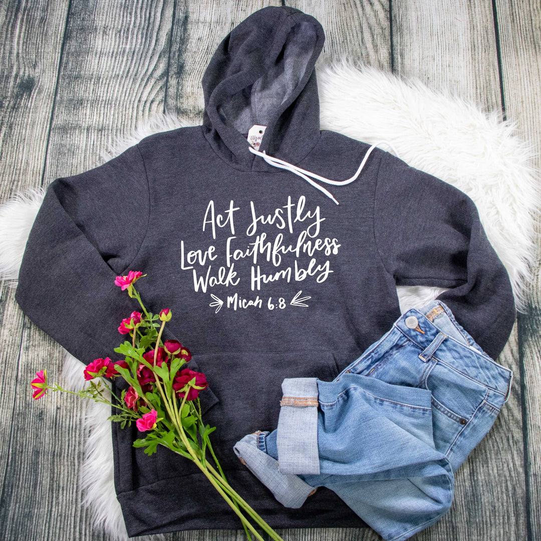 ellyandgrace 3719 Unisex Small / Heather Dark Grey Act Justly, Love Faithfulness, Walk Humbly Premium Fleece Hoodie