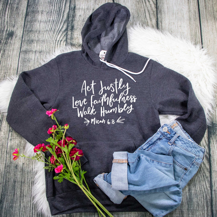 ellyandgrace 3719 Unisex Small / Heather Dark Grey Act Justly, Love Faithfulness, Walk Humbly Premium Fleece Hoodie