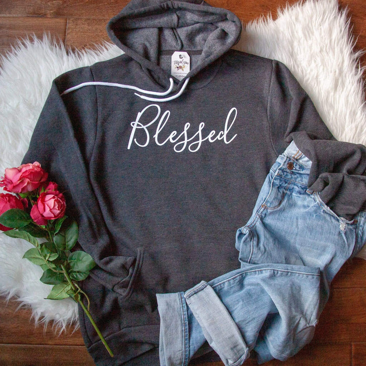 ellyandgrace 3719 Unisex XS / QUICKSHIP Heather Dark Grey Blessed Premium Fleece Hoodie