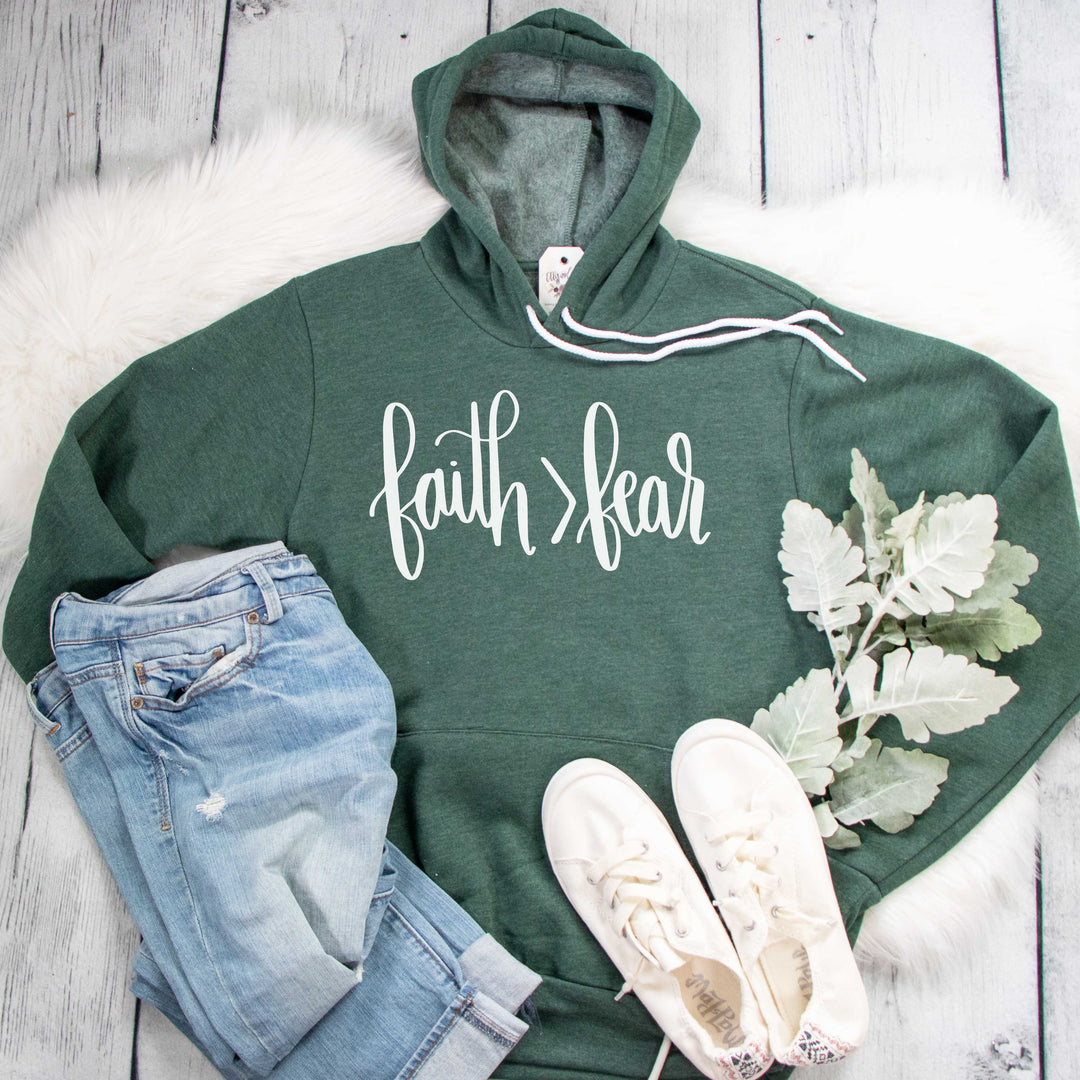 ellyandgrace 3719 Unisex Small / Heather Forest Faith > Fear Premium Fleece Hoodie