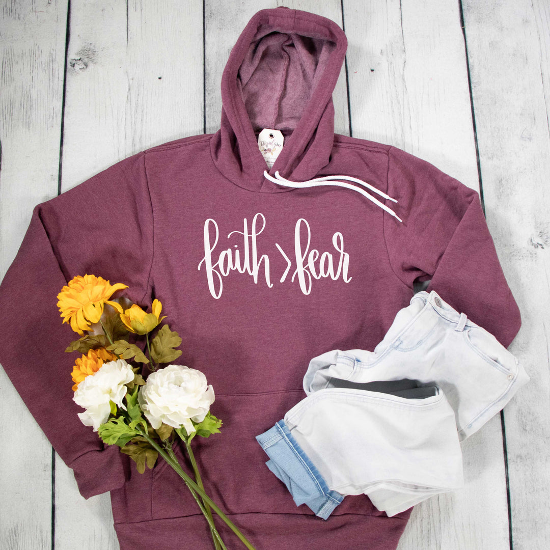 ellyandgrace 3719 Unisex Small / Heather Maroon Faith > Fear Premium Fleece Hoodie