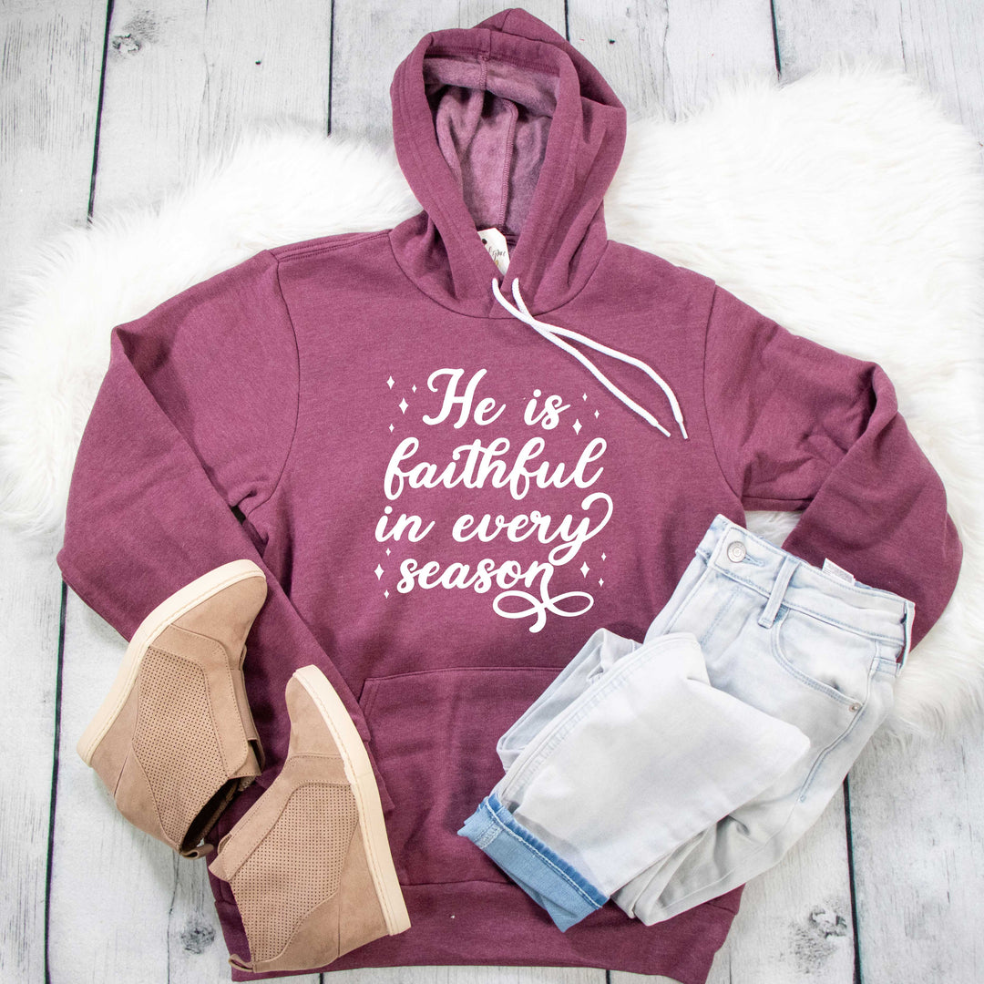 ellyandgrace 3719 Unisex Small / Heather Maroon He is Faithful in Every Season Premium Fleece Hoodie