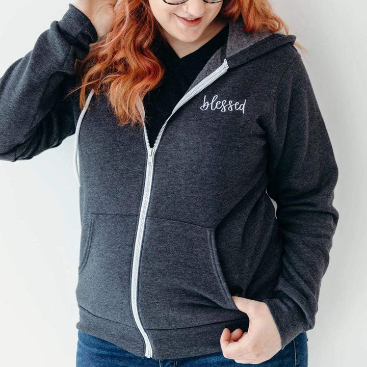 ellyandgrace 3739F Blessed Premium Fleece Zip Up Hoodie