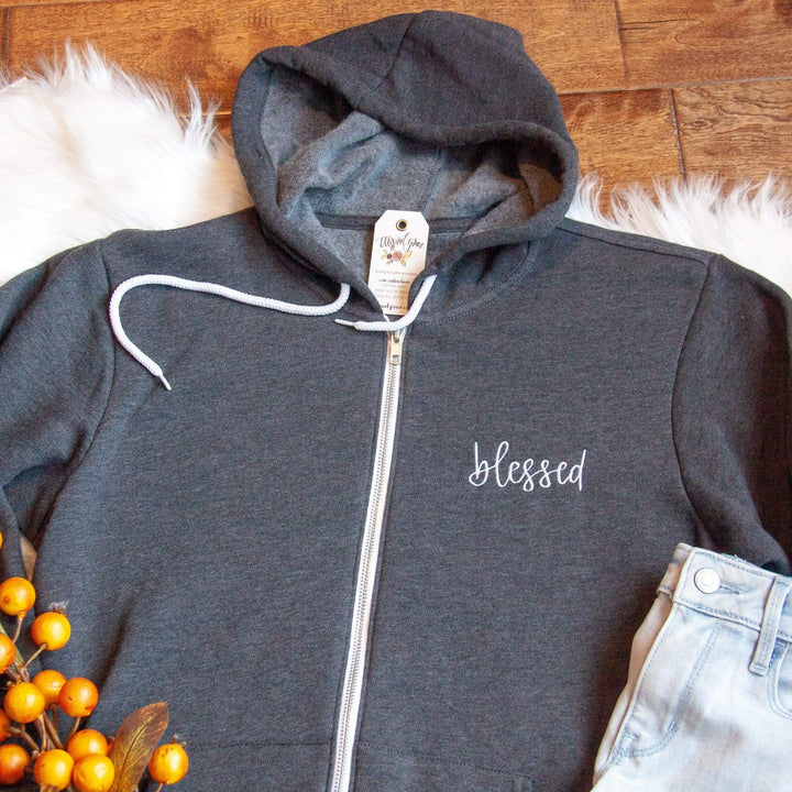 ellyandgrace 3739F Blessed Premium Fleece Zip Up Hoodie