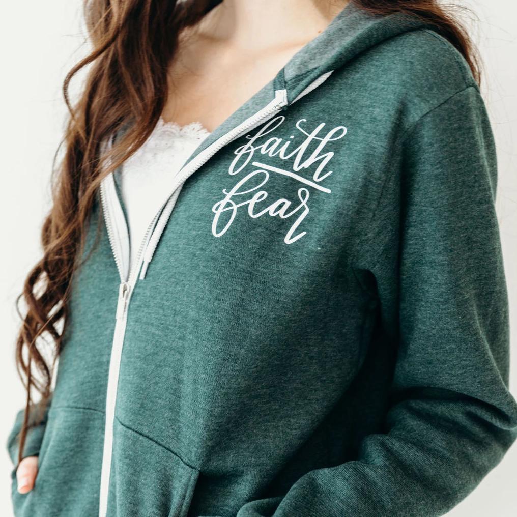 ellyandgrace 3739F Faith Over Fear Premium Fleece Zip Up Hoodie