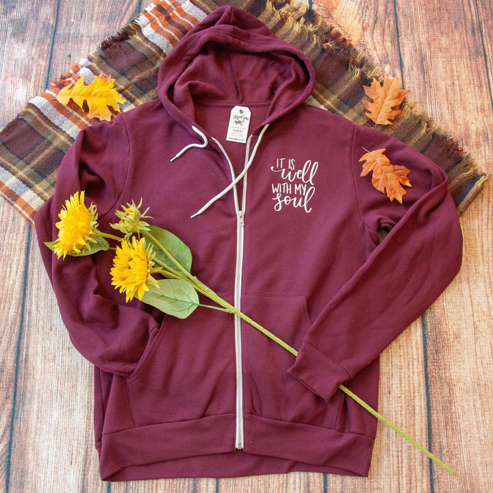 ellyandgrace 3739F It Is Well with My Soul Premium Fleece Zip Up Hoodie