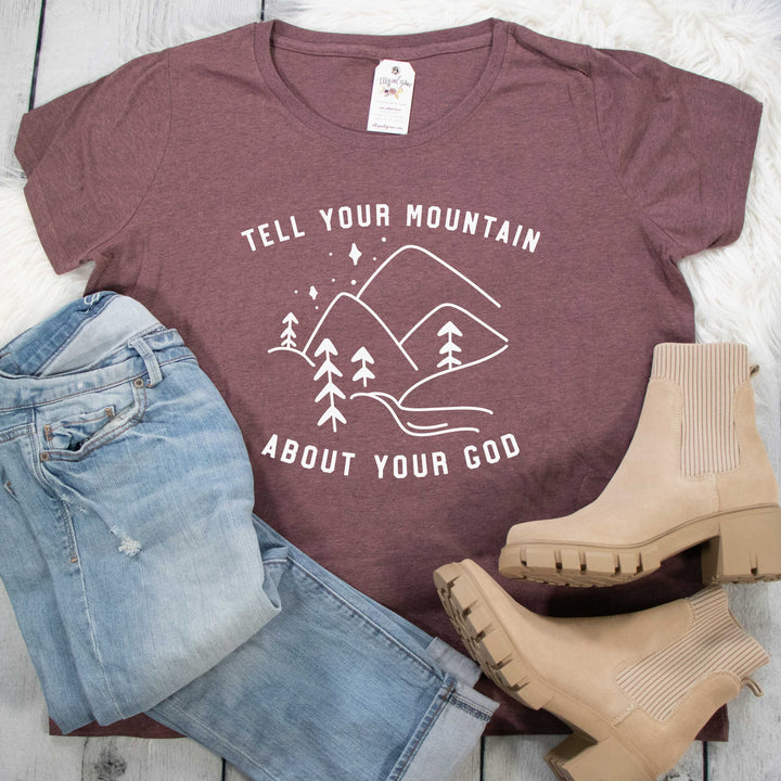 ellyandgrace 3816 1 (14-16) / Sangria Blackout Tell Your Mountain About Your God Scoop Neck Curvy Tee